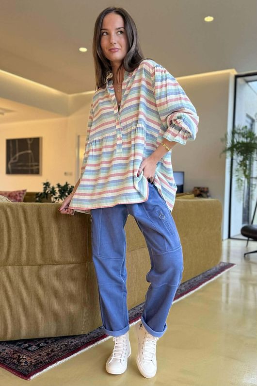 Hallie Stripe Cotton Smock Blouse D